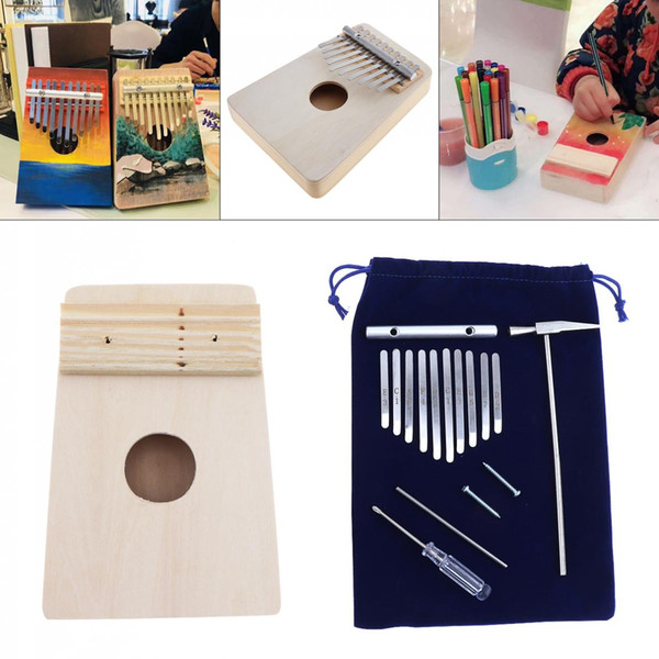 10 Key DIY Kit Beech Wood Thumb Piano Mbira for Handwork Painting Parents-child Campaign
