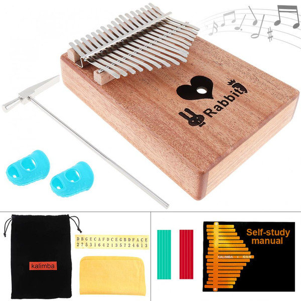 17 Key Kalimba Solid Mahogany Thumb Piano with Heart Sound Hole Mbira Natural Mini Keyboard Instrument