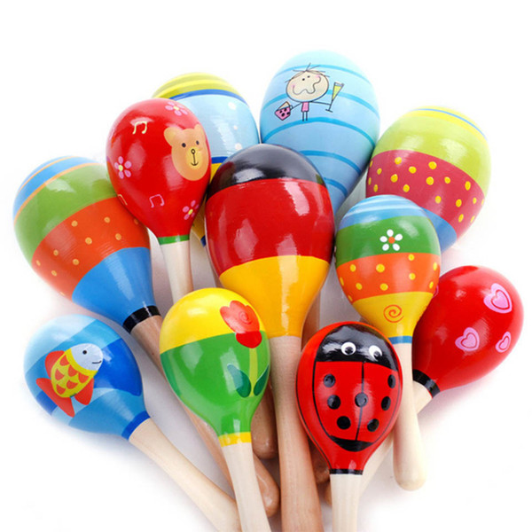 les paul Colorful Wooden Cartoon Maracas Toys Orff Musical Instruments Wood Sand Hammer Exercise Auditory Bell for kids toys