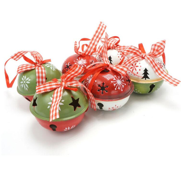 Christmas decoration for home 6pcs red green white metal jingle bell with ribbon merry Christmas tree decoration 50mm xmas