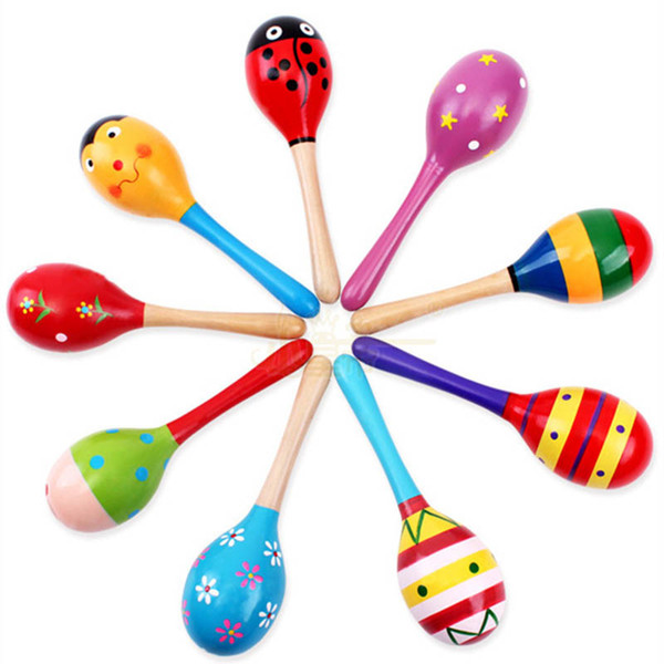 Colorful Wooden Cartoon Maracas Toys Orff Musical Instruments Wood Sand Hammer Exercise Auditory Bell for kids toys