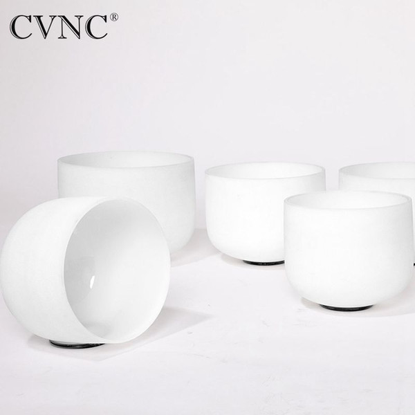 CVNC 440Hz or 432Hz New Chakra set of 4pcs 8-A 10-C 12-E 14-F Frosted Quartz Crystal Singing Bowl