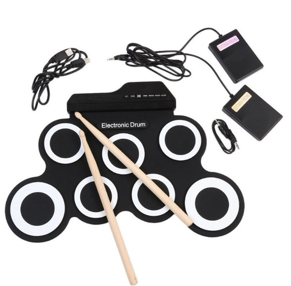 Hand Roll USB Electronics Portable Drums Practice Drums Folded Silicone Hand Roll Electronic Drums Free shipping