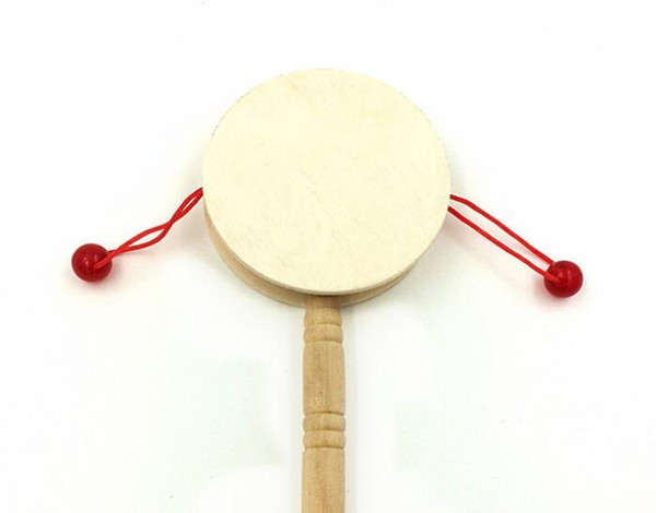 Supply wooden hand-operated rattle drum white embryo coloured logs wave drum infant intelligence early education toys