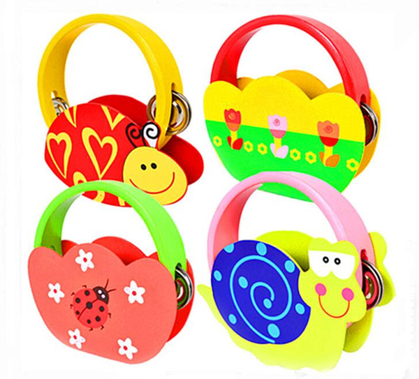 Factory direct selling children wooden cartoon bell drum wooden hand bell drum infant intelligence early education toys