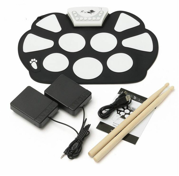 6Pcs/set 39x 27.5x2.5cm Silica Gel Foldable Portable Roller Up USB Electronic Drum Kit+2 Drum Sticks+2 Foot pedals