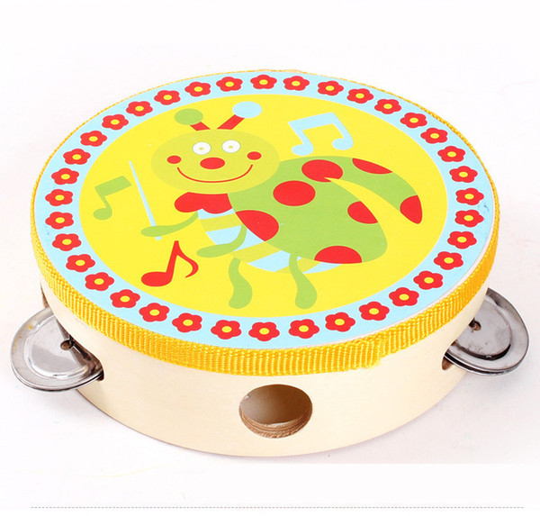 Wooden hand-operated baby toys toy factory direct selling 15cm cartoon wooden hand beating ringtone drum opp bag