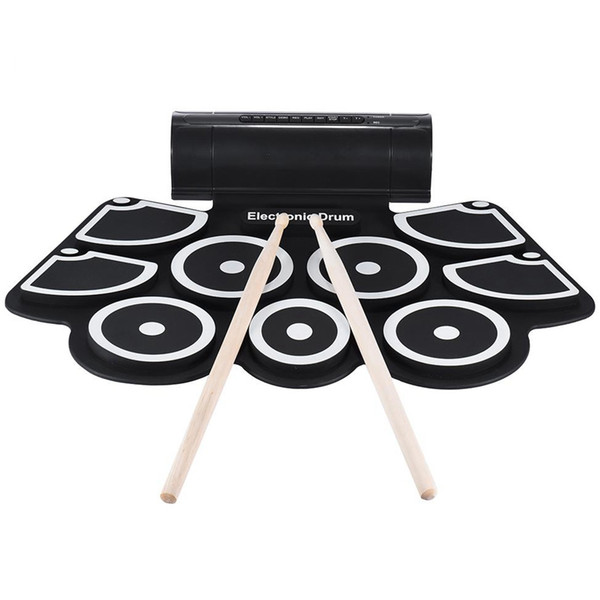 Portable Electronic Roll Up Drum Pad Set 9 Silicon Pads Built-In Speakers With Drumsticks Foot Pedals Usb 3.5Mm Audio Cable Uk