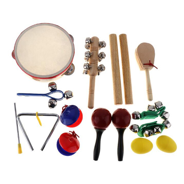 16Pcs Musical Instrument Set 10 Kinds Kindergarten Tambourine Drum Percussion Toys for Kids Children Baby Early Education