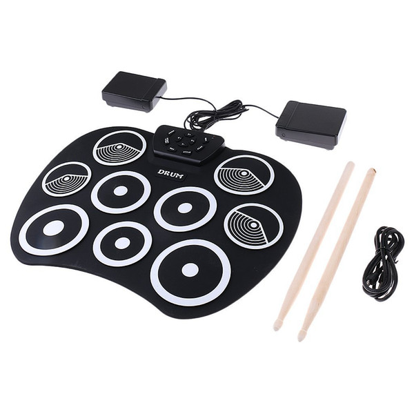 Portable Electronics Drum Kit Roll Up Drum 9 Drumsticks USB Silica gel+plastic Footswitch Powered Pedals USB Cable