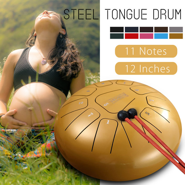 12 Inch Hand Drum 11-Tone teel Tongue Percussion Drum Handpan Instrument with Drum Mallets Drumstick and Bag