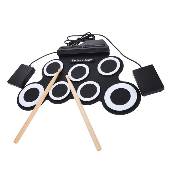 Portable Electronic Roll Up Drum Pad Set 9 Silicon Pads Built-In Speakers With Drumsticks Foot Pedals Usb 3.5Mm Audio Cable Uk7 Pads Portabl