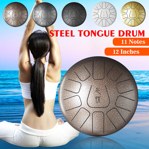 12Inch Percussion Drum Steel Tongue Drum Hand Pan Drum with Mallets Carry Bags+Note Sticks for Children Music Instrument