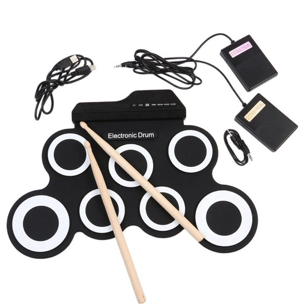 Electronic Drum Pad With Drumsticks Pedal Portable Digital USB Drum Pad Foldable Silicone Musical Instrument