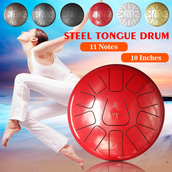 10 Inch Percussion Steel Tongue Drum Hand Pan Drum with Drum Mallets Carry Bags Note Sticks Percussion Instrument