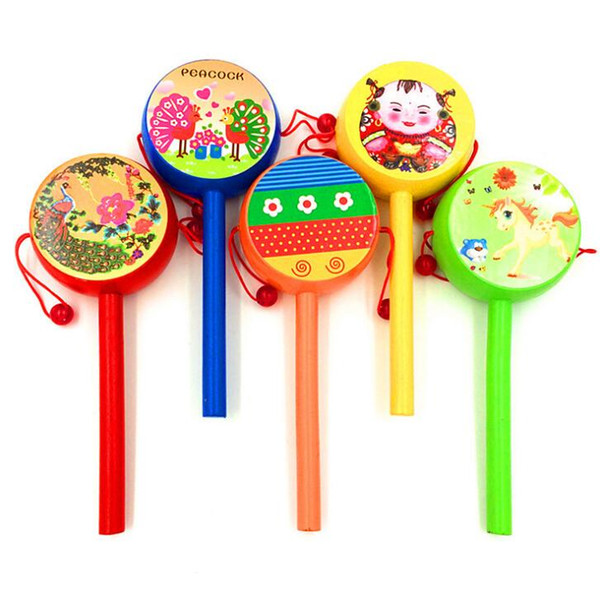 Manufacturers sell wooden rattling drum wooden stickers rattle drum toys for infants and children 18.5*3*7.5cm