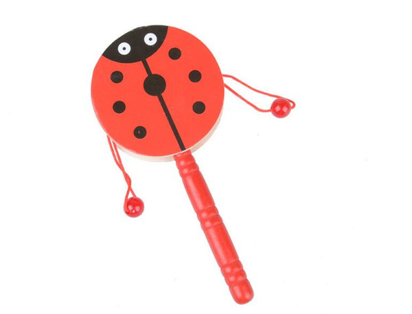 Preschool children wooden cartoon rattle drum traditional toy wooden wave drum rattling bell baby music toy wholesale