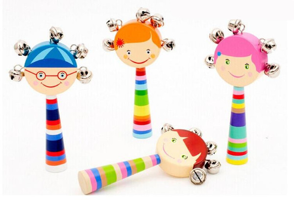 Wooden cartoon smiley face hand rattling bell wooden baby ringing bell early education toy factory direct selling