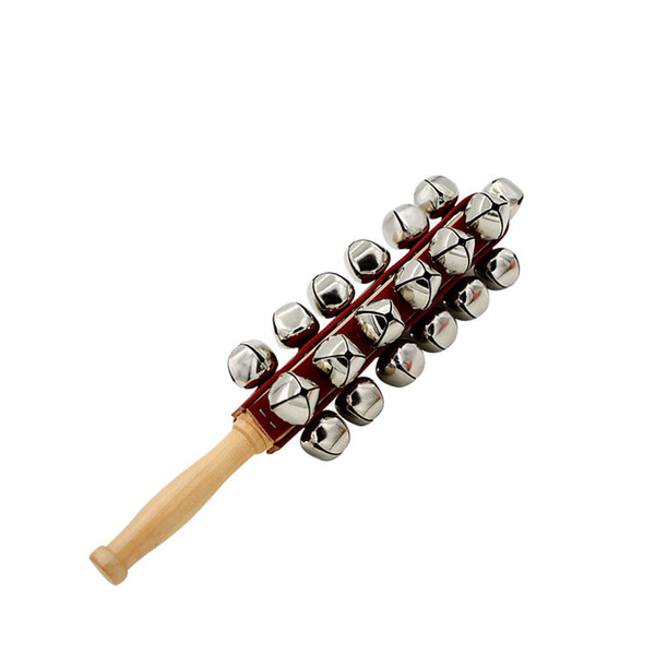 Wooden Hand Held Sleigh Jingle Bell Stick with 25 Metal Jingles Percussion Musical Instrument for KTV Party Xmas Gift