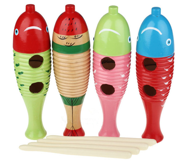 Medium Wood Guiro Musical Instrument Toy Fish Style Latin Percussion Instruments with Scraper Color Random