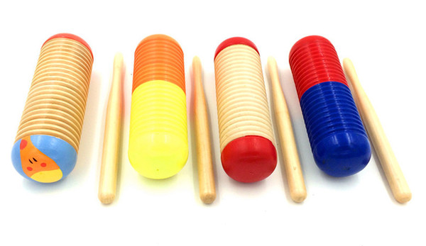 Color Random Latin Percussion Instruments Cylinder Guiro/With Scraper Musical Instruments Toy