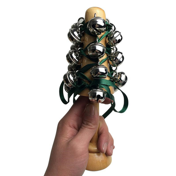 Wooden Hand Held Sleigh Jingle Bell Stick with 21 Metal Jingles Ball Percussion Musical Toy for KTV Party for Adult Kids