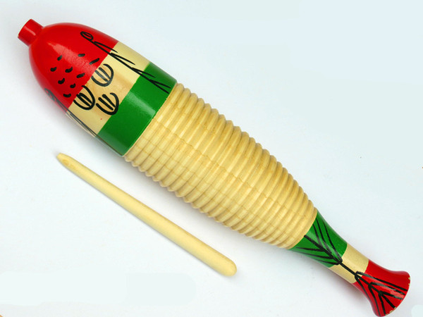 Large Size Guiro Musical Instrument Toy Fish Style Wood Latin Percussion Instruments with a Scraper