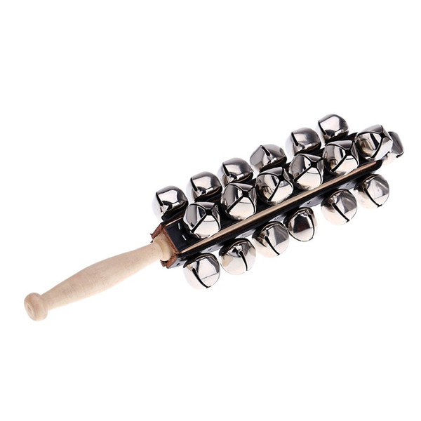 Wooden Hand Held Sleigh Jingle Bell Stick with 25 Metal Jingles Percussion Musical Instrument Toy for KTV Party Xmas Gift