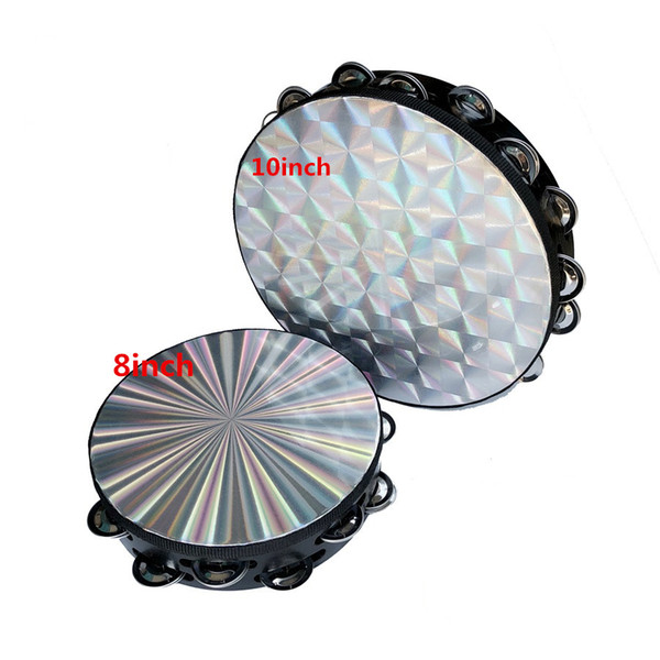 8inch Tambourine Reflective Laser Patern, 10inch checkered Design Double Row Jingles