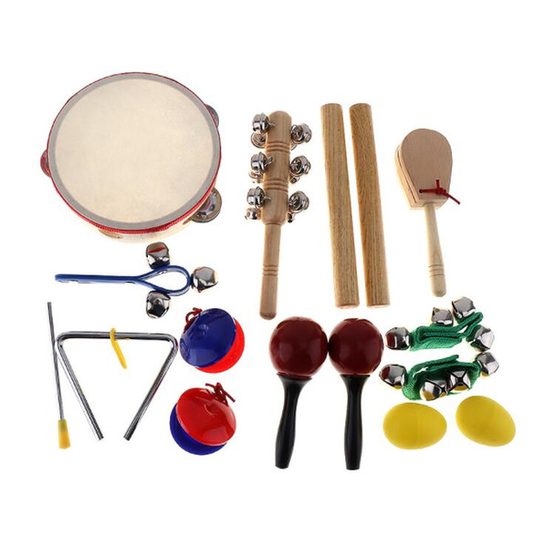 16Pcs Musical Instrument Set 10 Kinds Kindergarten Tambourine Drum Percussion Toys for Kids Children Baby Early Education