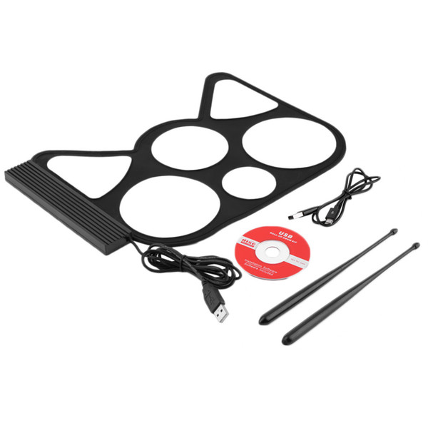 Portable USB PC Desktop Electronic Roll Up Drum Pad Kit Set Drum Sticks Foot Pedal Retial Sale Wholesale