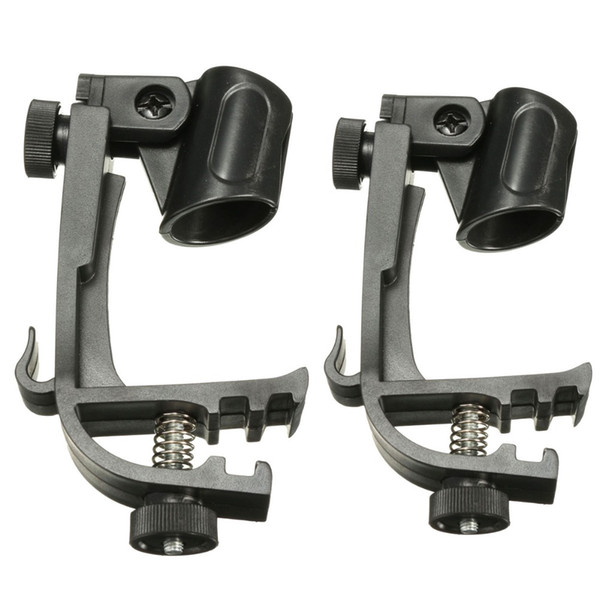 Wholesale-2 pcs/lot Plastic+metal Microphone Adjustable Stage Drum Clips Mic Rim Snare Mount Clamp Holder Groove Gear Studio Stand