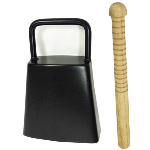 4inch Cast Iron Cowbell Set with Wood Stick Noisemaker Black Finish Handled