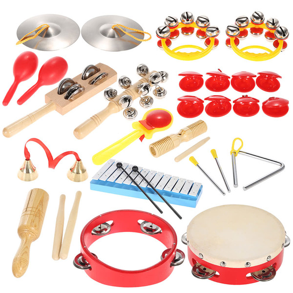 13Pcs Percussion Set Wooden Kid Children Toddler Music Instrument Toys Band Kits