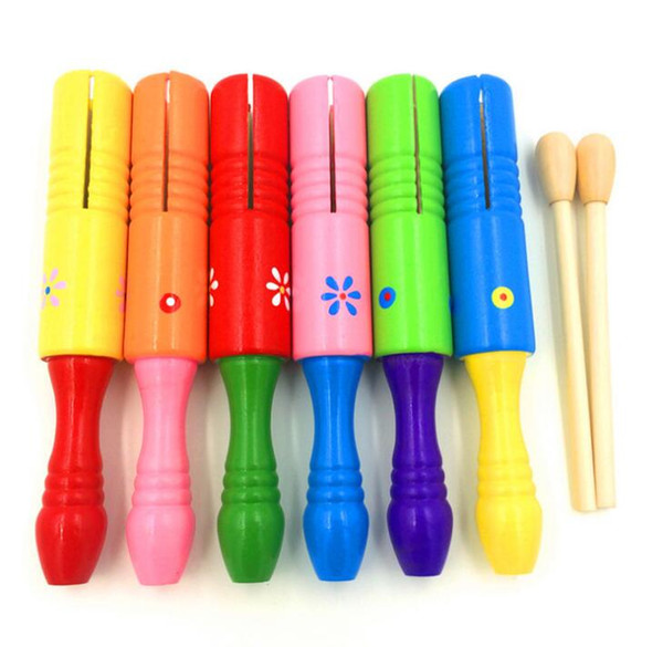 Wholesale children 20cm trumpet wooden single drum wooden sand barrel wooden percussion instrument toys opp bag