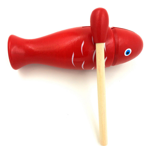 Wooden fish shaped wooden percussion instrument manufacturer wholesale red wooden fish shaped toy ring Package OPP bag