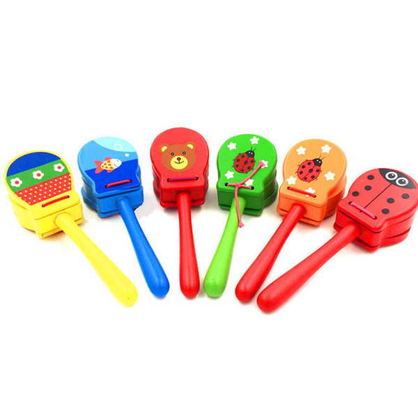 Manufacturers wholesale wooden long handled clapper children cartoon wooden clad board infant intelligence toys opp bag