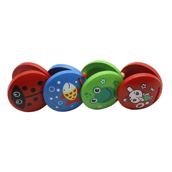 5 PCS of (1pc Kid Children Cartoon Wooden Castanet Toy Musical Percussion Instrument)