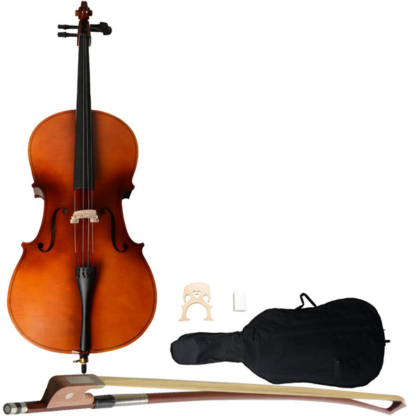 4/4 Full Size Acoustic Cello with Case Bow Rosin Wood Color fit for the adults