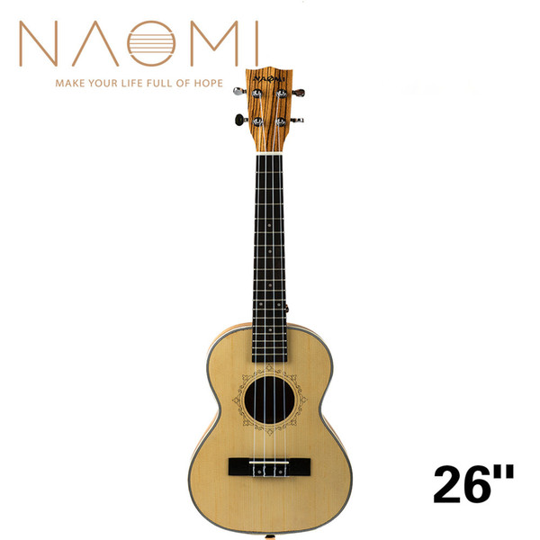 NAOMI 26 Inch Ukulele Solid Spruce Top Zebrawood Back Mahogany Ukulele 4 String Hawaii Guitar Tenor Ukulele NEW