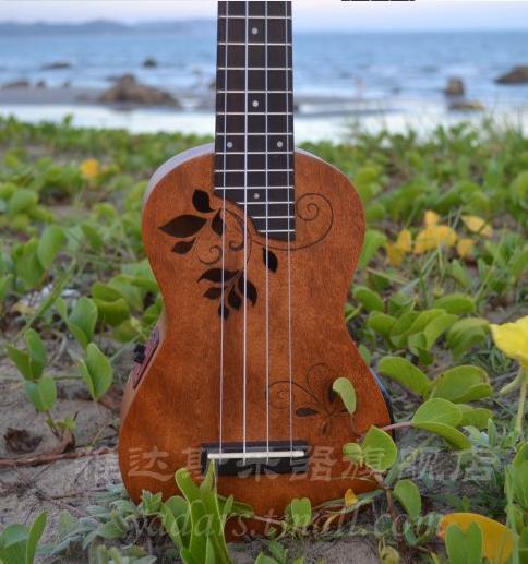 Yadars Ukulele Soprano Ukulele with Two Band Pickup Carve Flowers Sound Hole