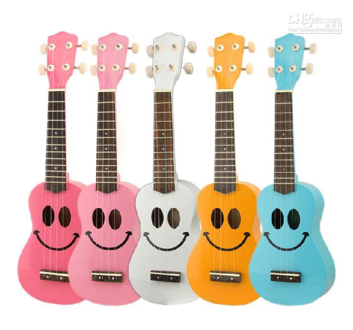 Lovely Ukulele Soprano Ukulele with Smile Face Five Colors Available Free Bag