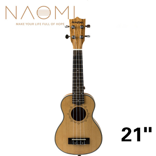 NAOMI 21 Inch Ukulele Solid Spruce Top Zebrawood Back Mahogany Ukulele 4 String Hawaii Guitar Soprano Ukulele NEW