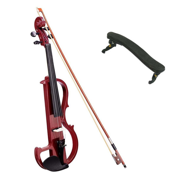 NAOMI 4/4 Electric Violin Full Size Wood Silent Fiddle Fittings Headphone Jujube Red With Shoulder Rest