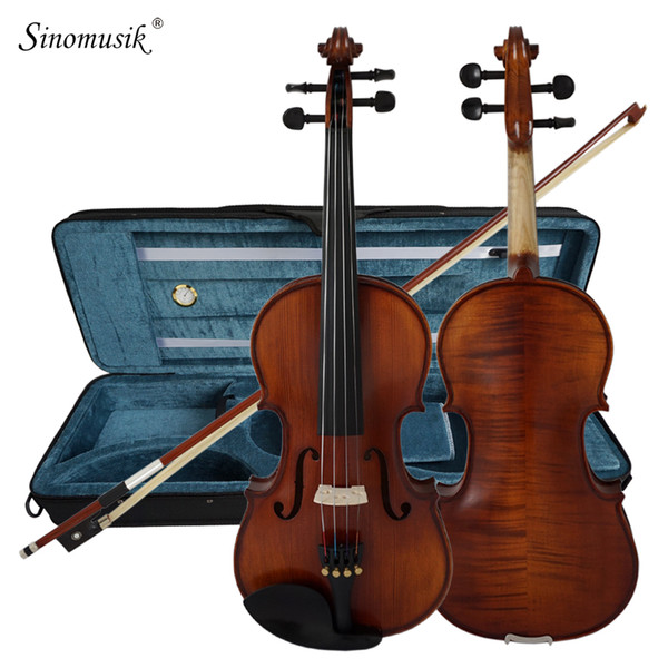 Solid Carved Spruce Top Flame Maple handmade Professional Violin With Oblong Case and Bow