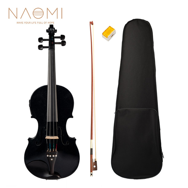 NAOMI 4/4 Full Size Violin Fiddle Acoustic Electric Violin Solid Wood Body Ebony Accessories High Quality Black Electric Violin