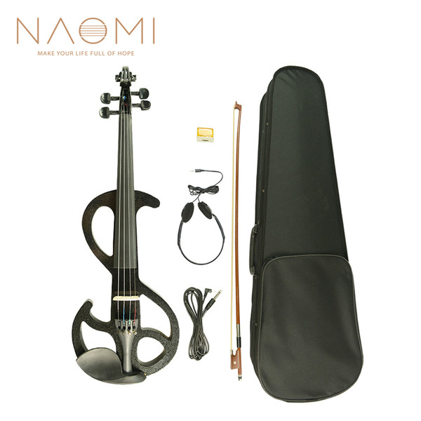 NAOMI 4/4 Electric Violin 4/4 Full Size Solid Wood Electric Silent Violin W/ Case Bow Rosin New