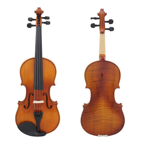 Full Size 4/4 Violin Natural Acoustic Solid Wood Spruce Flame Maple Veneer Violin Fiddle for Beginner with Case Rosin Wiper