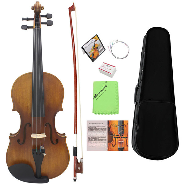 4/4 Full Size Violin Fiddle Matte Finish Spruce Face Board Ebony Fretboard 4-String Instrument with Hard Case Bow