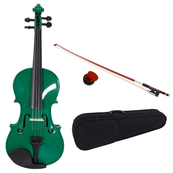 High Quality 4/4 Full Size Acoustic Violin with Case Bow Rosin Green Color for Student